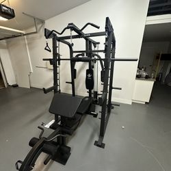 Vesta Fitness Smith Machine 2001 w/Bench Attachment | 230lb Bumpers Weights | 7ft Olympic Bar | Fitness | Gym Equipment | FREE DELIVERY 🚚 