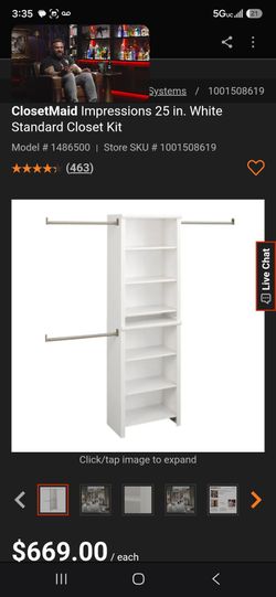 New unbuilt ClosetMaid Impressions 25 in. White Standard Closet Kit