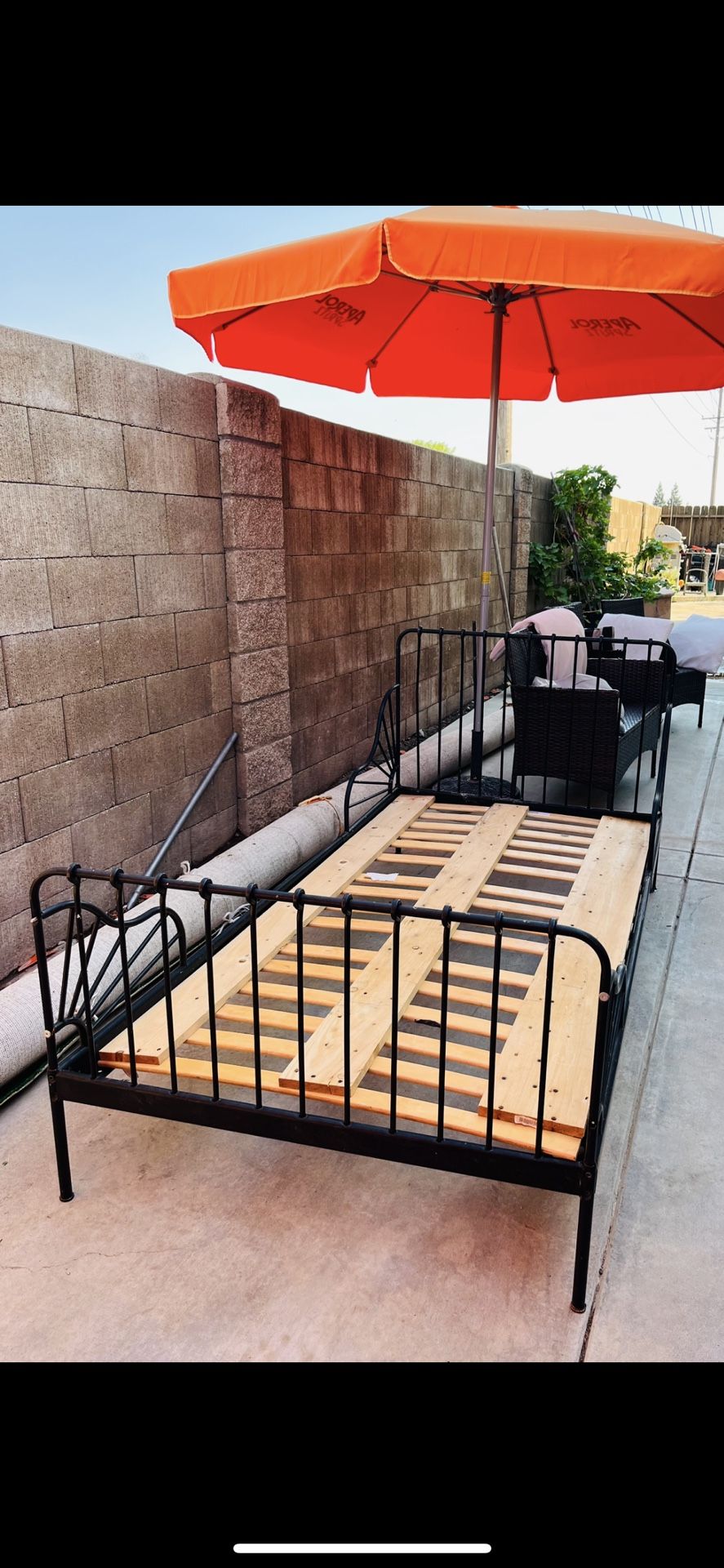 MINNEN ext bed frame with slatted bed base, grey-blue, 80x200 cm ¥ 699 .00