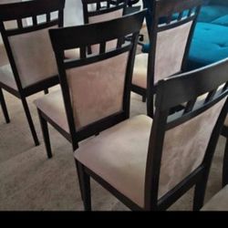 Dining Room 8 Chairs Beige Seats Dark Wood Chairs 
