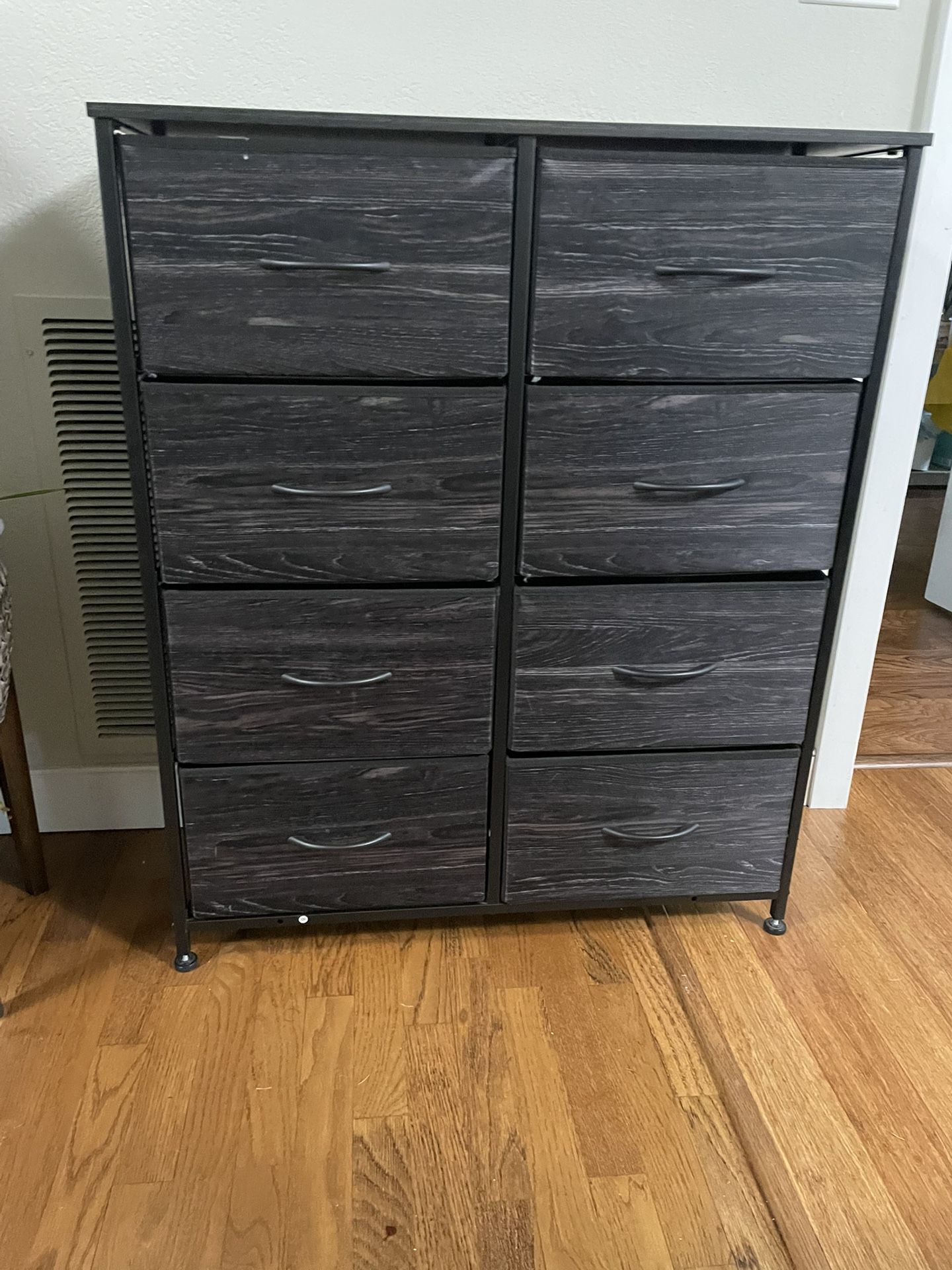 Nice 8- Drawer Fabric Tall Dresser with Wood Top & Sturdy Metal Frame, Wood Grain Print — Storage Chest for Bedroom, Living Room