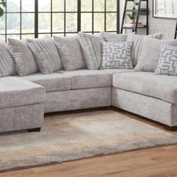 Oyster Color Sectional With Accent Pillows 