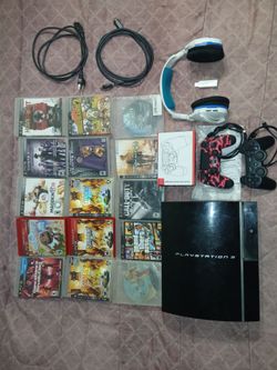 PlayStation 3 (PS3) Fat Bundle – Console, 2 Controllers, Headset, 14 Games