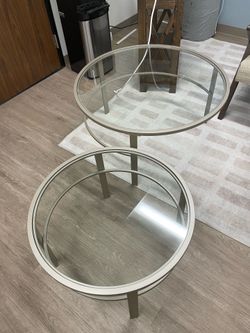 2 Glass Circular Coffee Tables w/ Metal Frames