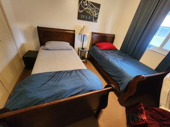 2 - TWIN WOOD SLEIGH BEDS