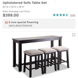 Sofa Table Set With Three Barstools