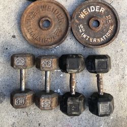 Olympic Weights Rusty But In Solid Condition Workout Equipment $50 Each Pair Or All Of Them For $140 firm price