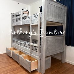 Twin Bunk Bed With Mattress And Drawers 