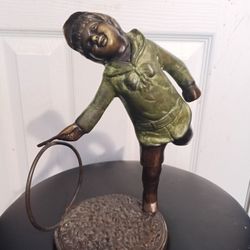 Boy Playing With A Hoop Bronze Statue 