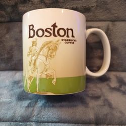 STARBUCKS BOSTON Collector Series Coffee Tea Mug 16 OZ White Green 2009