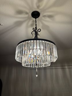 Crystal Tiered Chandelier with Black Frame