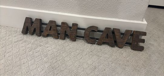 MAN CAVE Wooden Wall Sign - Brown Rustic Accent
