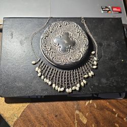 100+ Year Old (20x) PEARL Necklace Vintage 1920s Era + Very COOL MIRROR