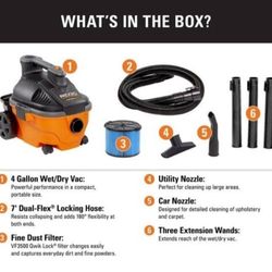 RIDGID 4 Gallon 5.0-Peak HP Portable Wet/Dry Shop Vacuum with Fine Dust Filter, Hose and Accessories