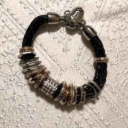 CHICO’S Black Leather Charms Bracelet