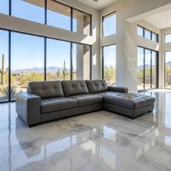 Free Delivery Grey Leather Sectional 