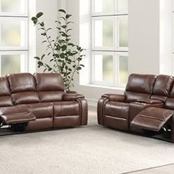 Recliner Sofa & Recliner Loveseat - Brown Color