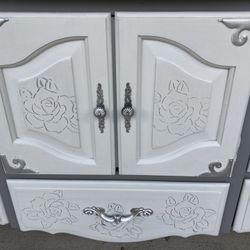 Solid Wood Dresser With Silver Detail And mirror 