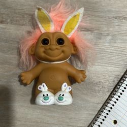 Vintage Russ Easter Bunny Troll Doll With Pink Hair