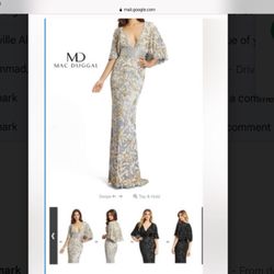Mac Duggal Couture Cape Evening Dress, color Platinum/Gold