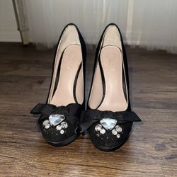 Glint satin Rhinestone black  platform high heels size 6
