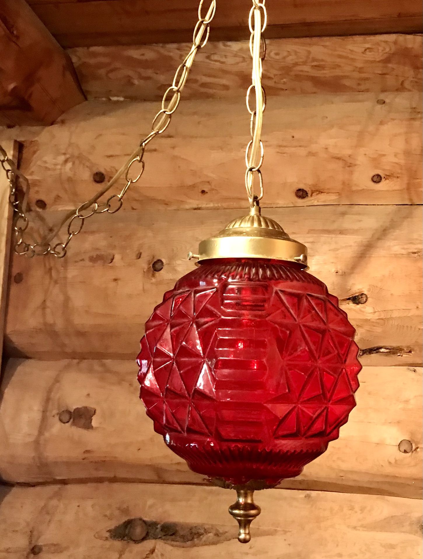 Vintage Original Mid Century Retro Hanging Swag Light/Lamp Red 10” Pendant.