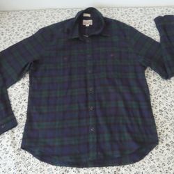 J Crew Mens Blue Green Plaid tartan Midweight Double Brushed Flannel Shirt slim