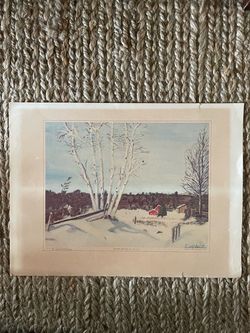 1968 Dwight D. Eisenhower “Winter Birches” Vintage Art Print – $20