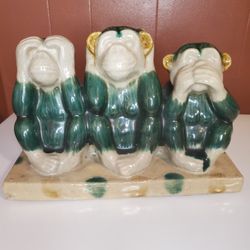 Vintage Majolica Style 3 Wise Monkey