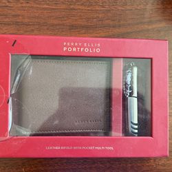 Perry Ellis Leather Wallet With Multi Tool
