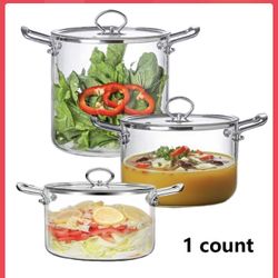 Borosilicate Glass Sauce Pan with Lid Clear Glass Pot for Cooking with Steel Handle, Heat Resistant Glass 