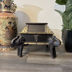 Antique vintage 1920s Carved Wood Elephant Box stool