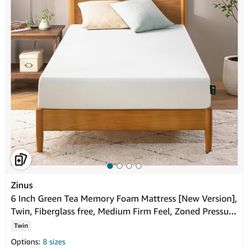 ZINUS 6 INCH TWIN MATTRESS BRAND NEW WITH MATCHING BEDFRAME