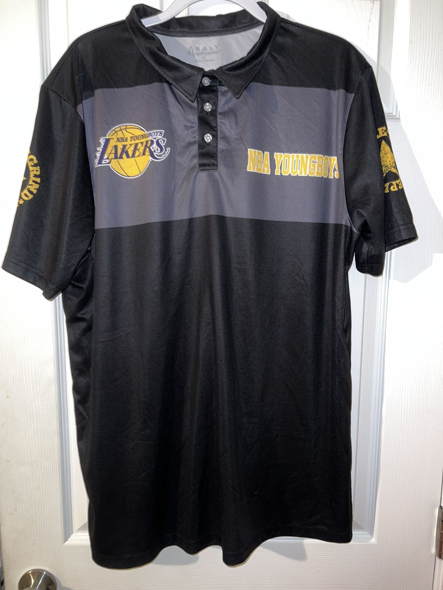 NBA YOUNGBOYS LAKERS Hustle Grind Repeat polo size XL