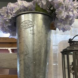 Large Vintage Galvanized Vase or Umbrella Holder