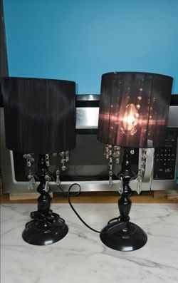 Pair of Black Chandelier Table Lamps with Black Fabric Shades