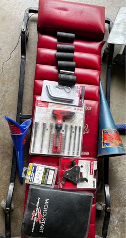 Mechanic Creeper with Assorted Auto Tools
