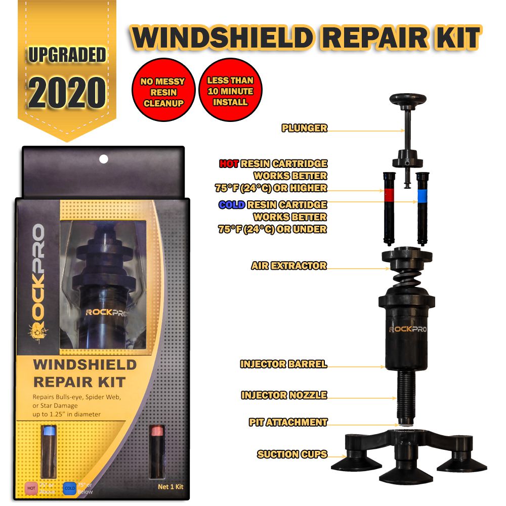 RockPro Consumer System Windshield Repair Kit – for Rock Chips and Cracks of Various Shapes and Sizes