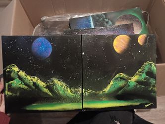 Twin Worlds on 2x canvas 12x16. Local custom hand painted 5