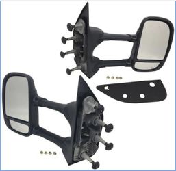 Towing Mirror Set - Manual Folding, Manual Telescoping, Textured Black - Set of 2 - Compatible with 2003-2019, 2021-2024 Ford E-350 Super Duty