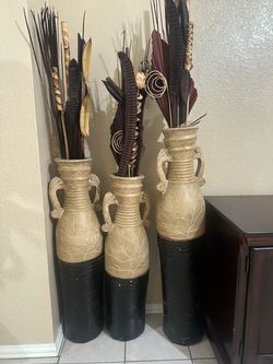 Tall decorative floor vases with arrangements