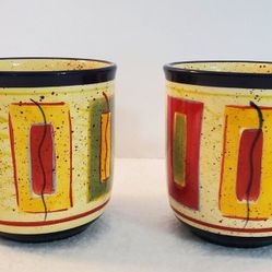 5 Pfaltzgraff SEDONA 16 oz Mugs Stoneware Hand Painted Colorful Abstract Design