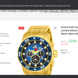 Invicta limited edition gold and blue mickey mouse Disney watch men's