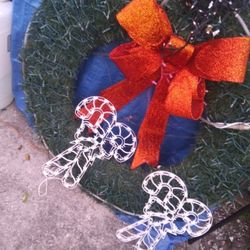 Wreath And Candy Canes Holiday Christmas Decoration