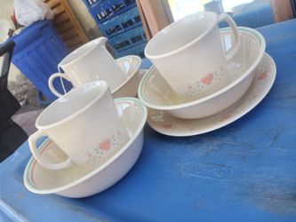 Ceramic Cup and Bowl Set with Heart Pattern