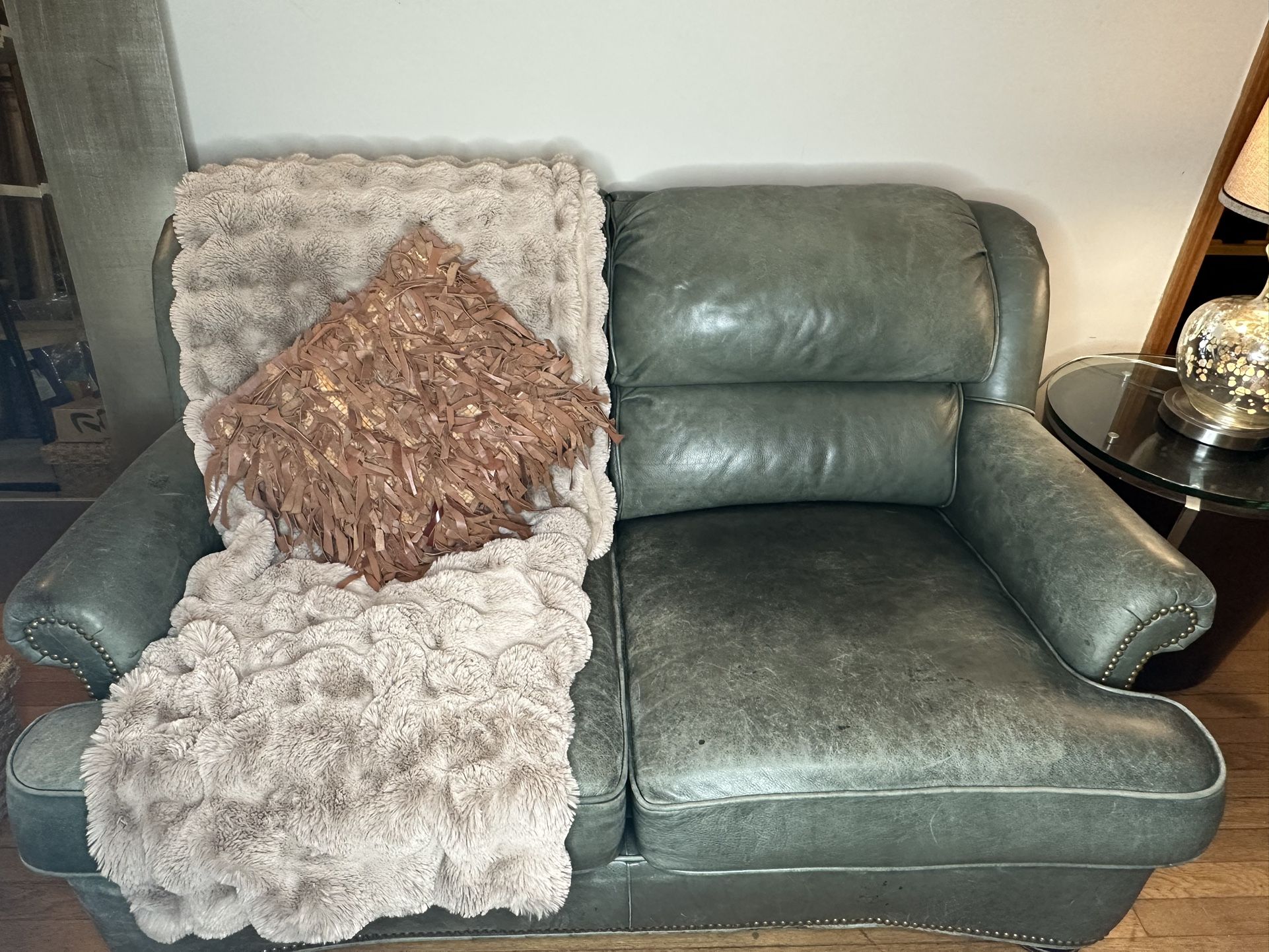 Genuine MCKINLEY Leather Loveseat — Sage Green, Great Condition