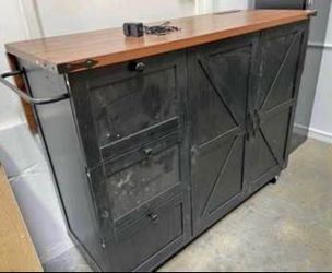 Minor Discrepancy New Assembled Farmhouse Kitchen Island w/ Power Outlet Black Rustic Roll