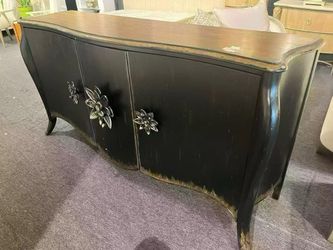 Black Wood Sideboard with Floral Hardware，$1200