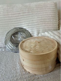 NEW 10" Bamboo Steamer Set + Steel Ring Adapter