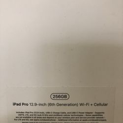 Apple iPad Pro 12.9” 6th Gen 256Gb Wi-Fi + Cellular + Unlocked Not activated With 12 Months Apple 🍎 Warranty 